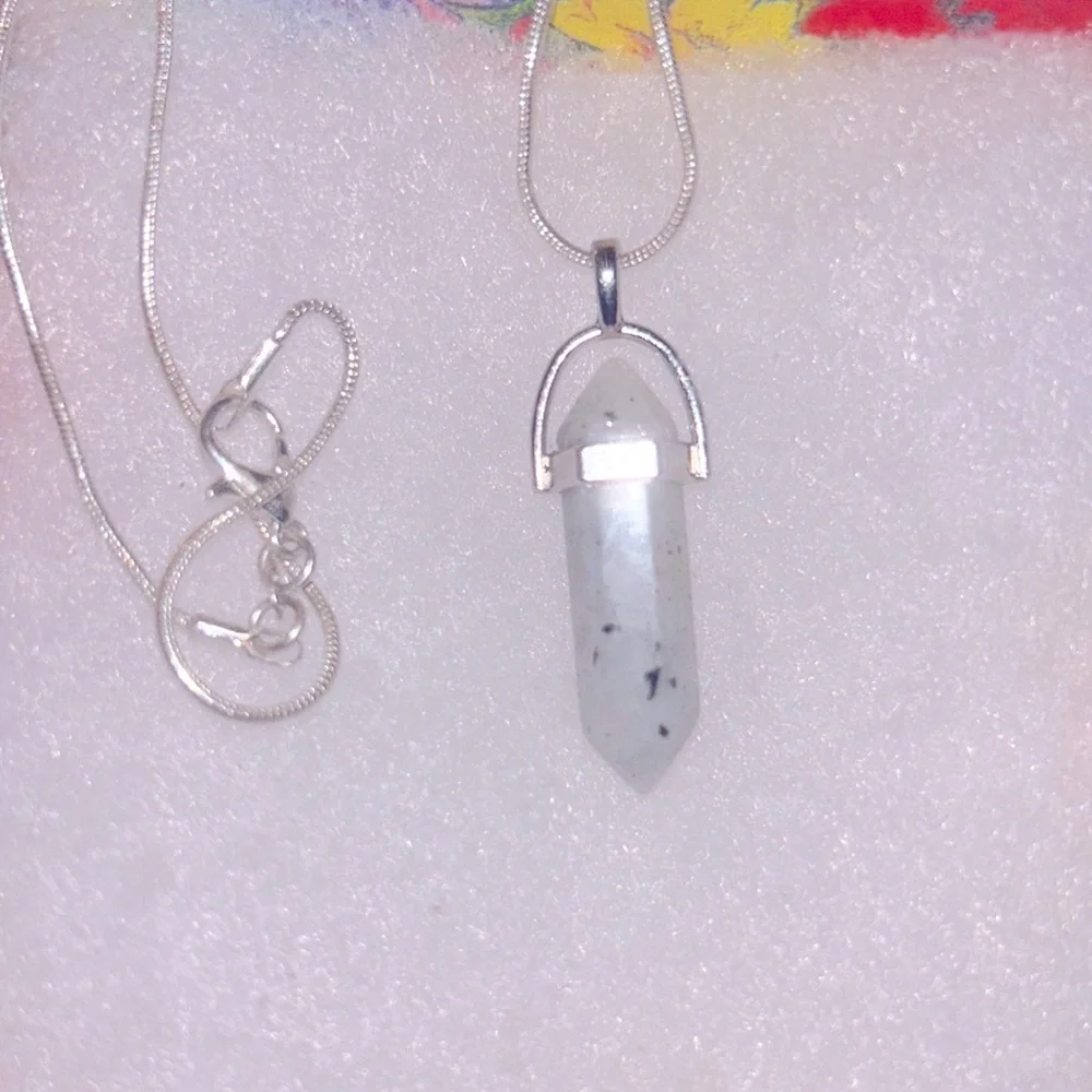 Boho hippie Rainbow Moonstone Sterling Silver 30” Necklace - Picture 2 of 6